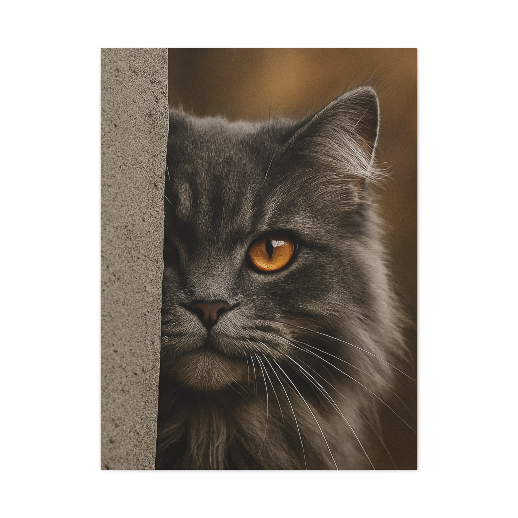 Grey Autumn Cat Portrait - Amber Eyes Canvas Wall Art