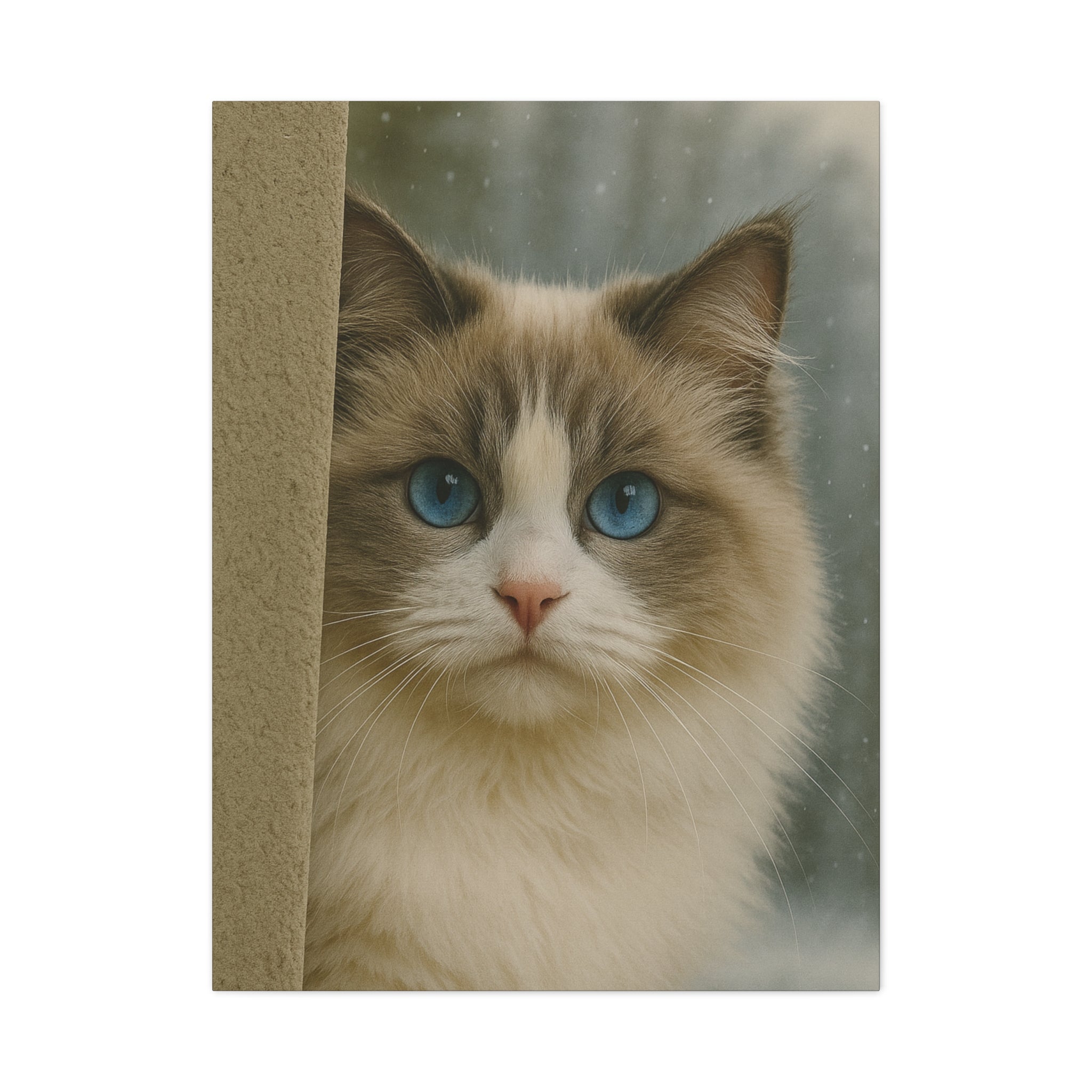 Ragdoll Winter Cat Portrait – Ice Blue Eyes Canvas Wall Art