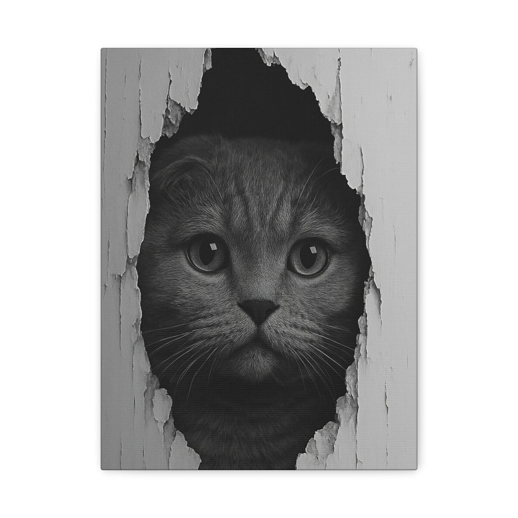 Scottish Fold Noir Cat Portrait – Front View Canvas Wall Art