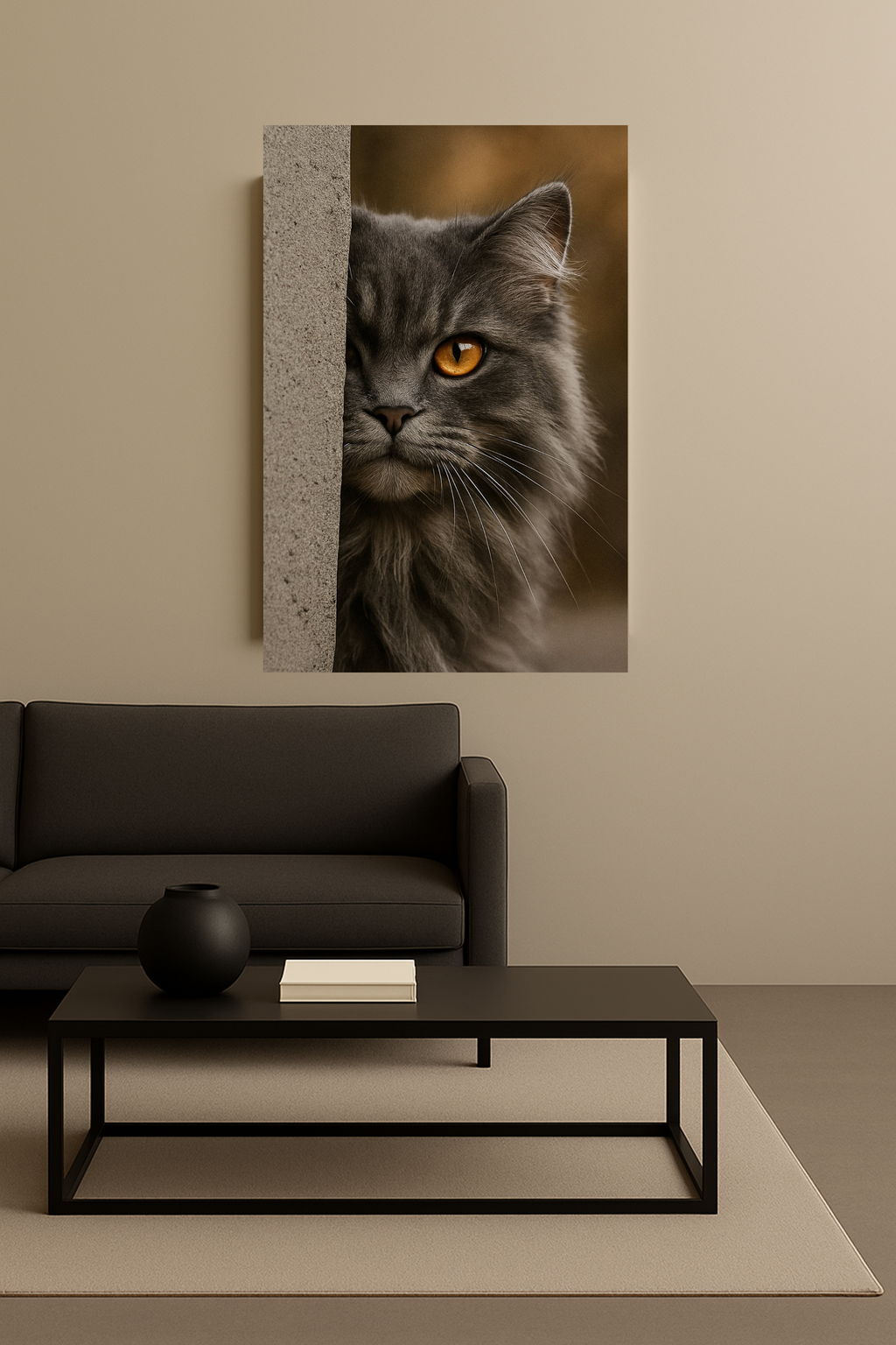 Grey Autumn Cat Portrait - Amber Eyes Canvas Wall Art