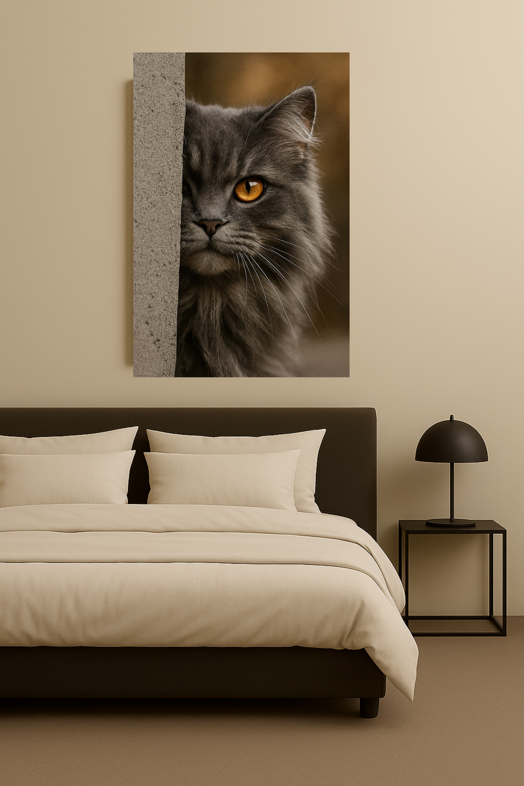 Grey Autumn Cat Portrait - Amber Eyes Canvas Wall Art