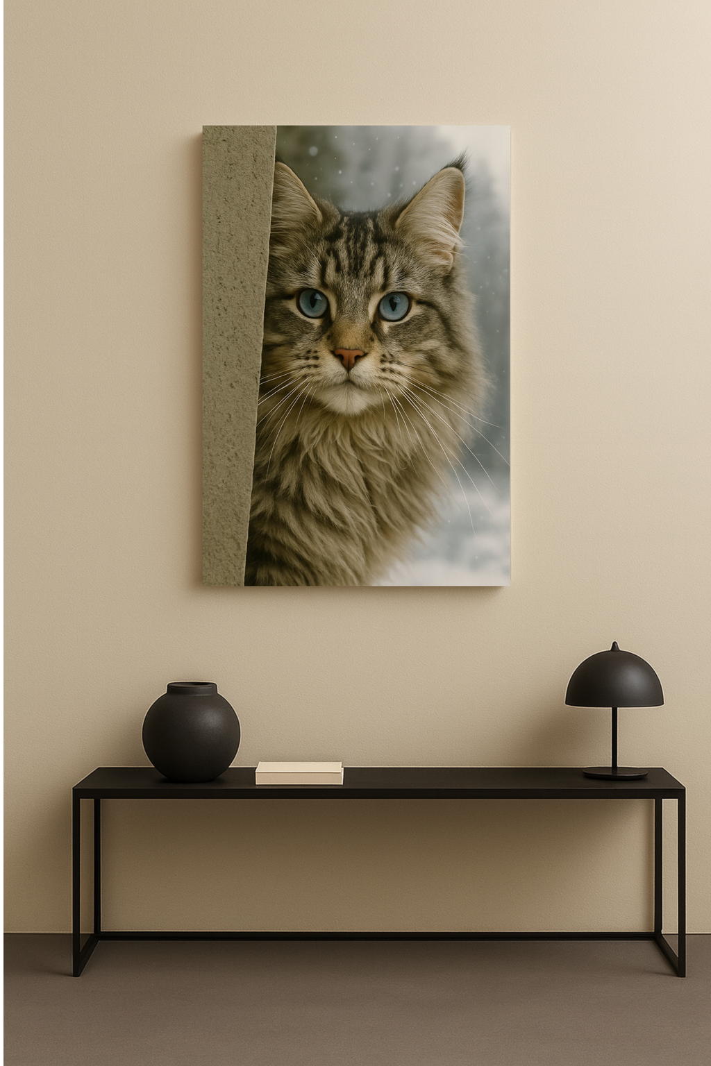 Maine Coon Winter Cat Portrait - Ice Blue Eyes Canvas Wall Art
