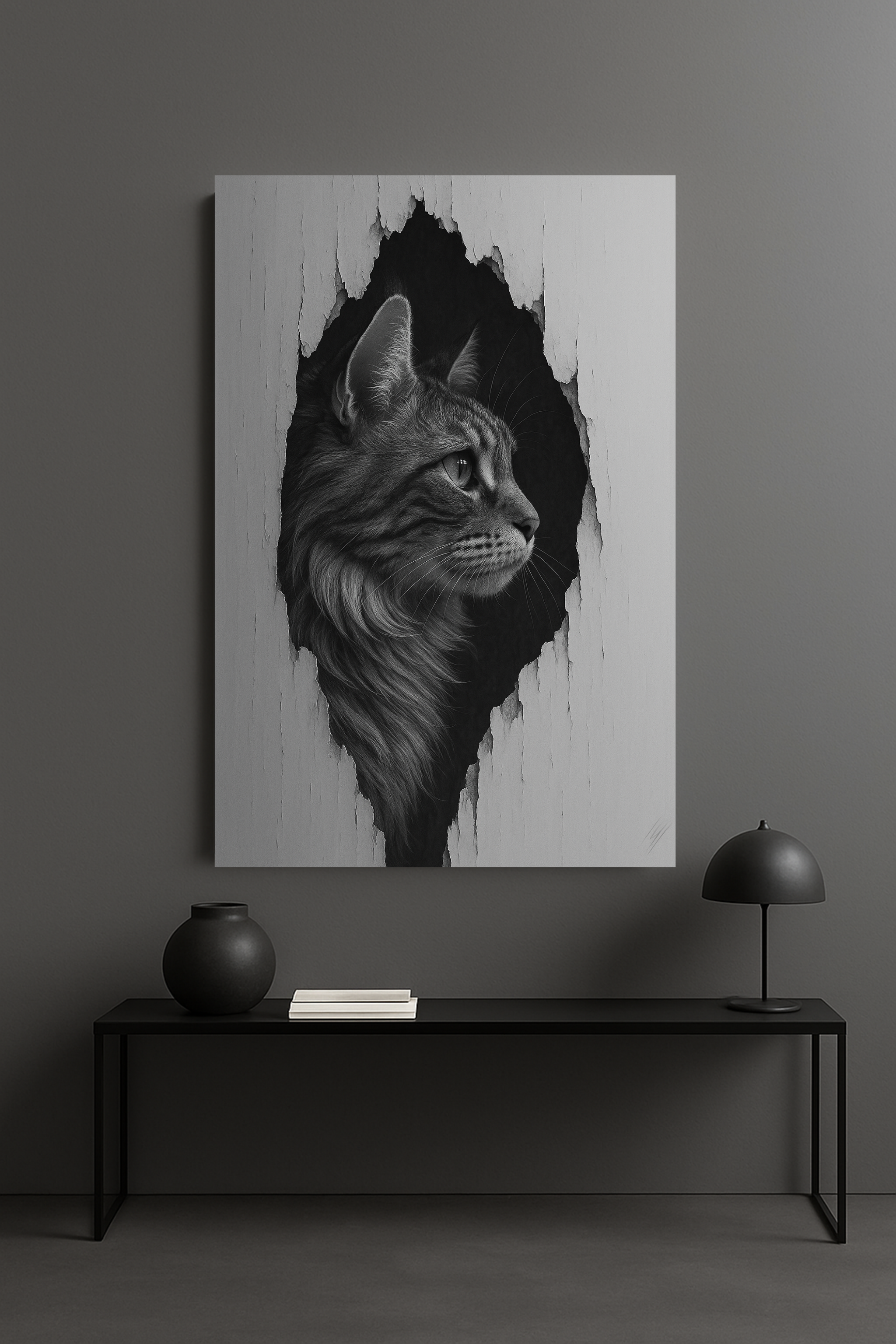 Maine Coon Noir Cat Portrait – Side Profile Canvas Wall Art