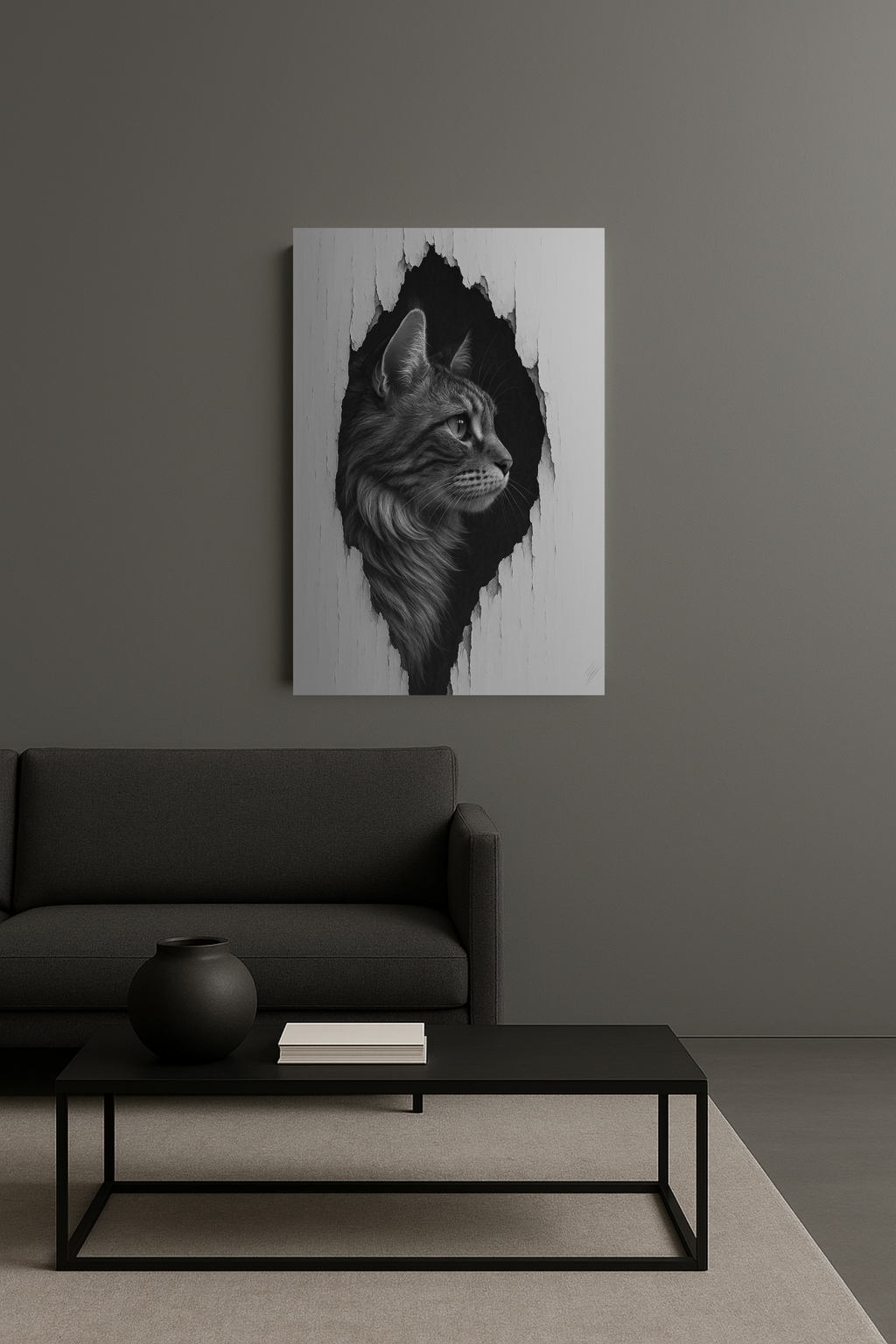 Maine Coon Noir Cat Portrait – Side Profile Canvas Wall Art