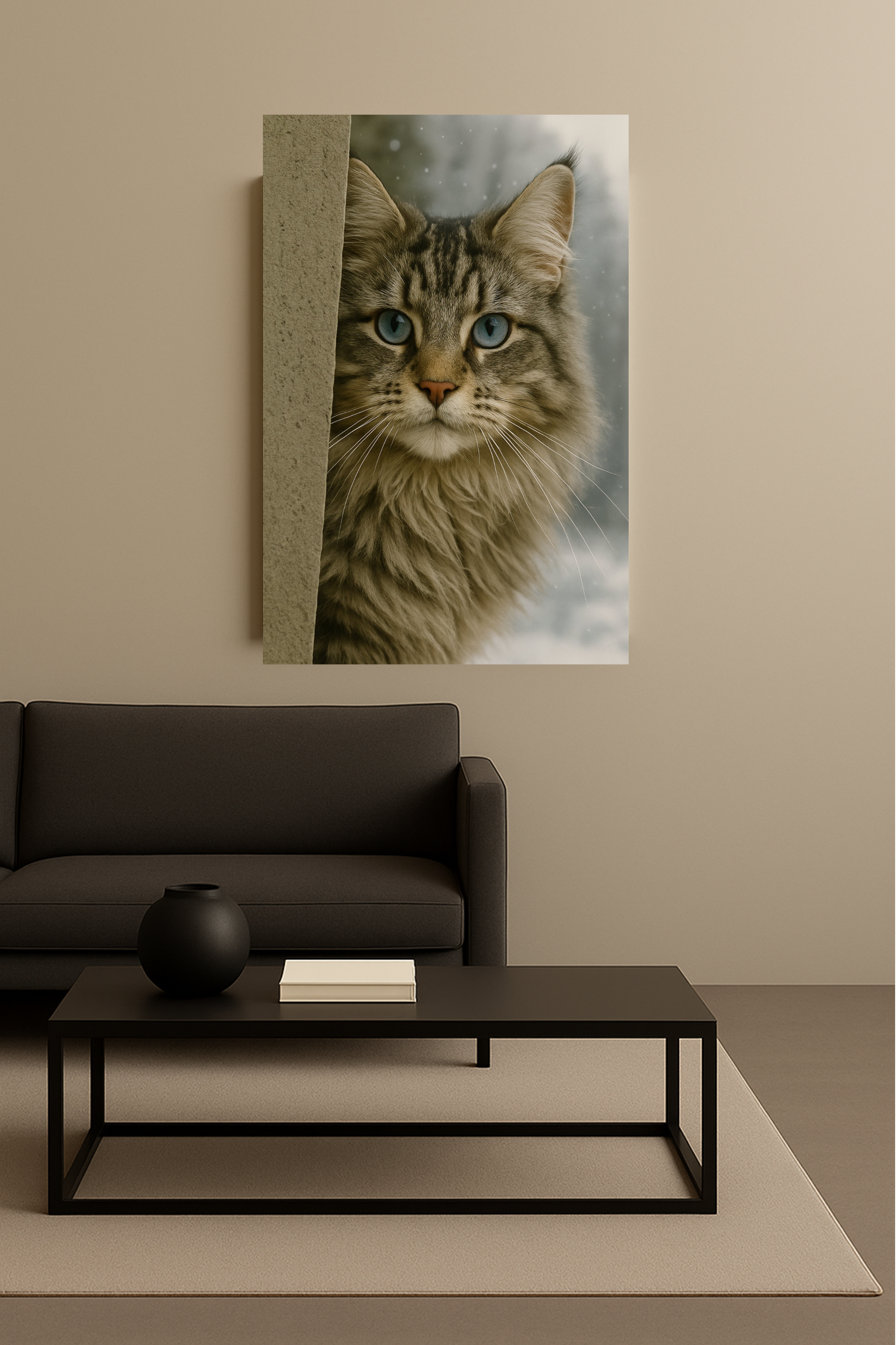 Maine Coon Winter Cat Portrait - Ice Blue Eyes Canvas Wall Art