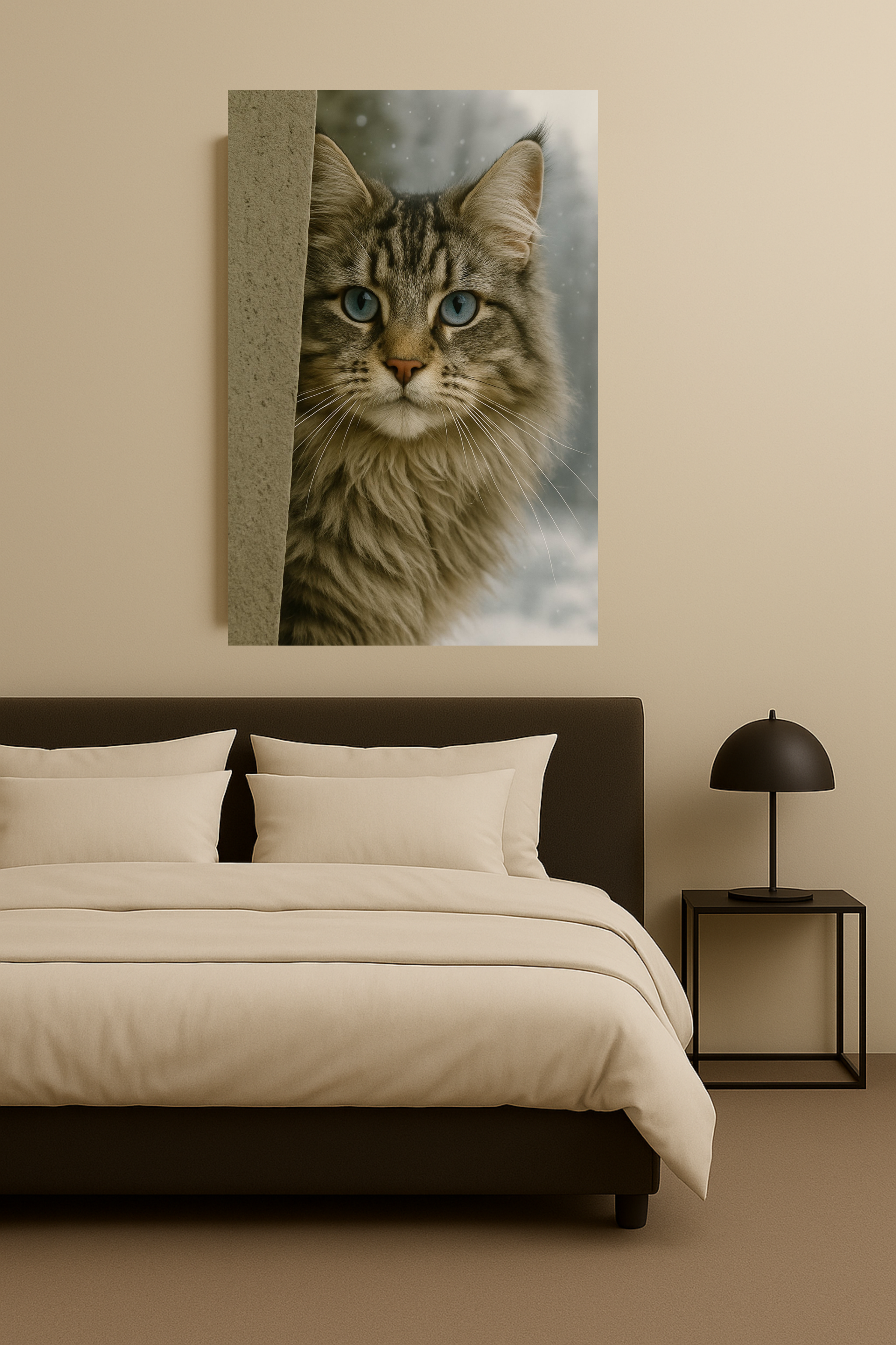 Maine Coon Winter Cat Portrait - Ice Blue Eyes Canvas Wall Art