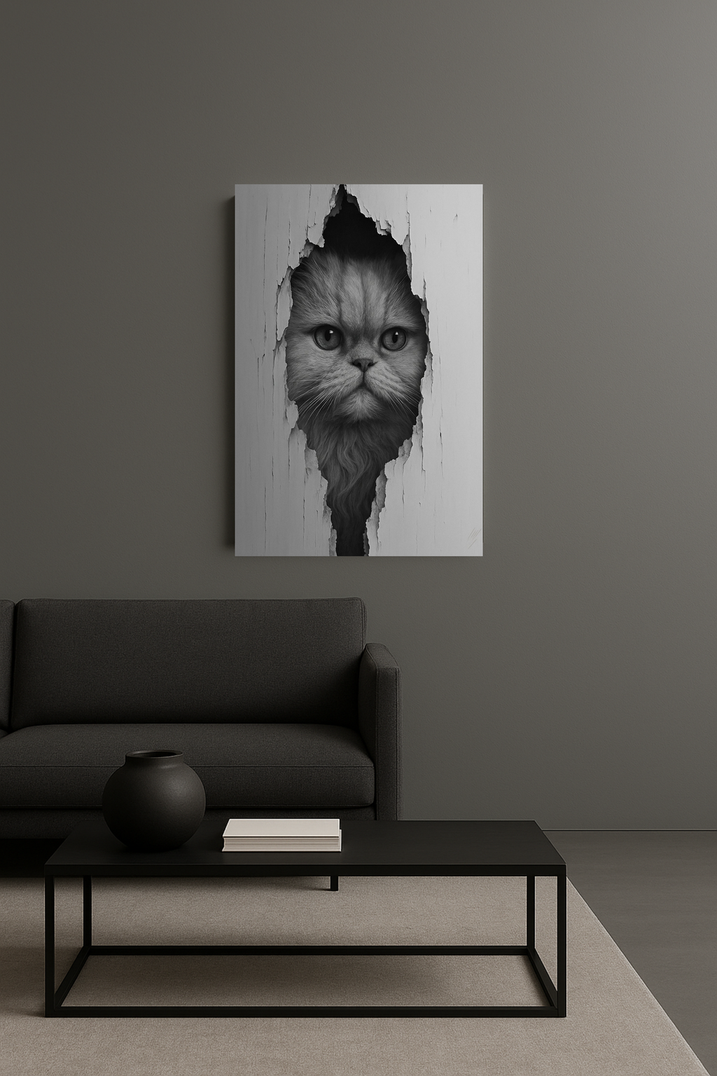 Persian Noir Cat Portrait – Front View Canvas Wall Art