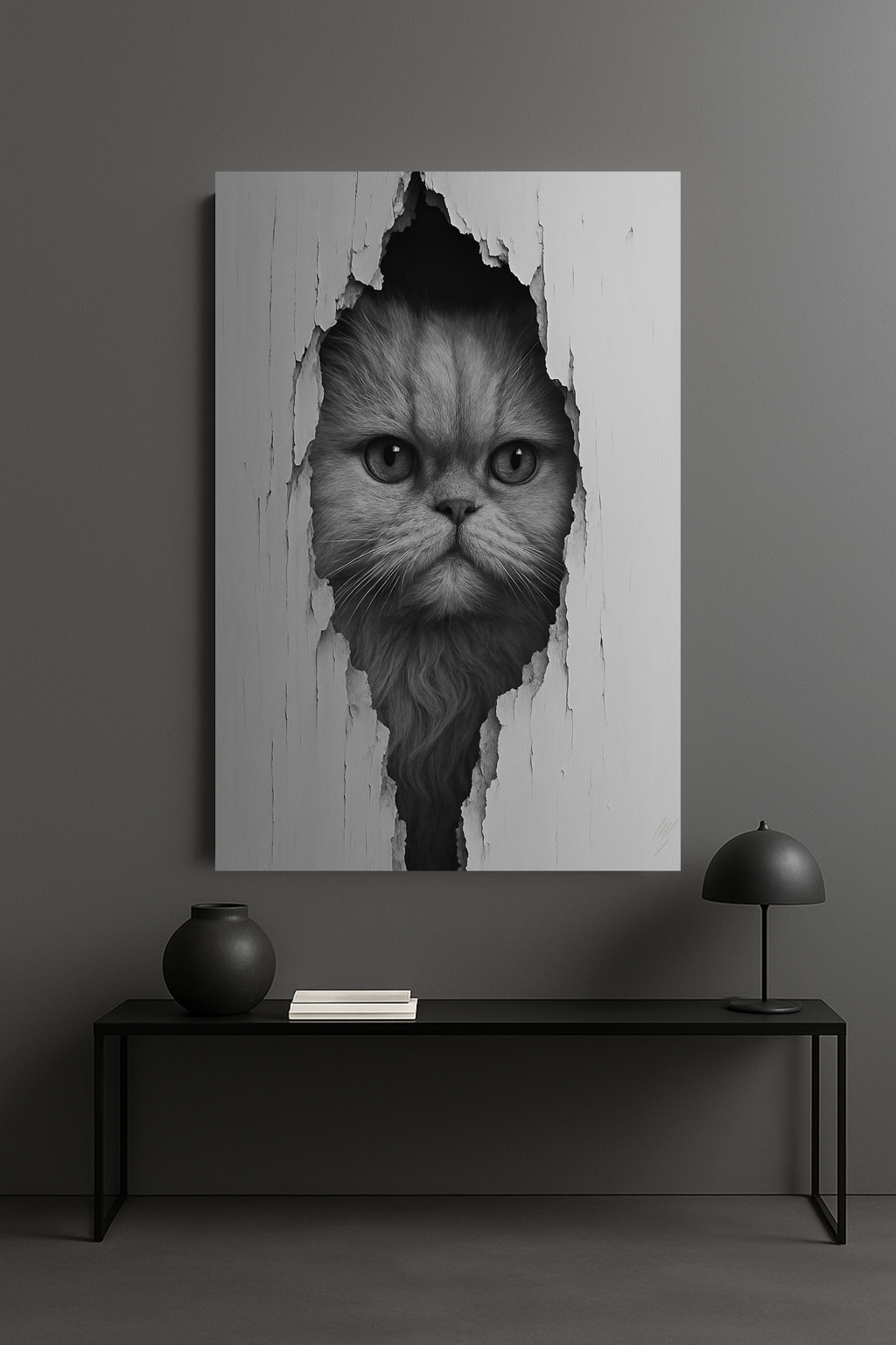 Persian Noir Cat Portrait – Front View Canvas Wall Art