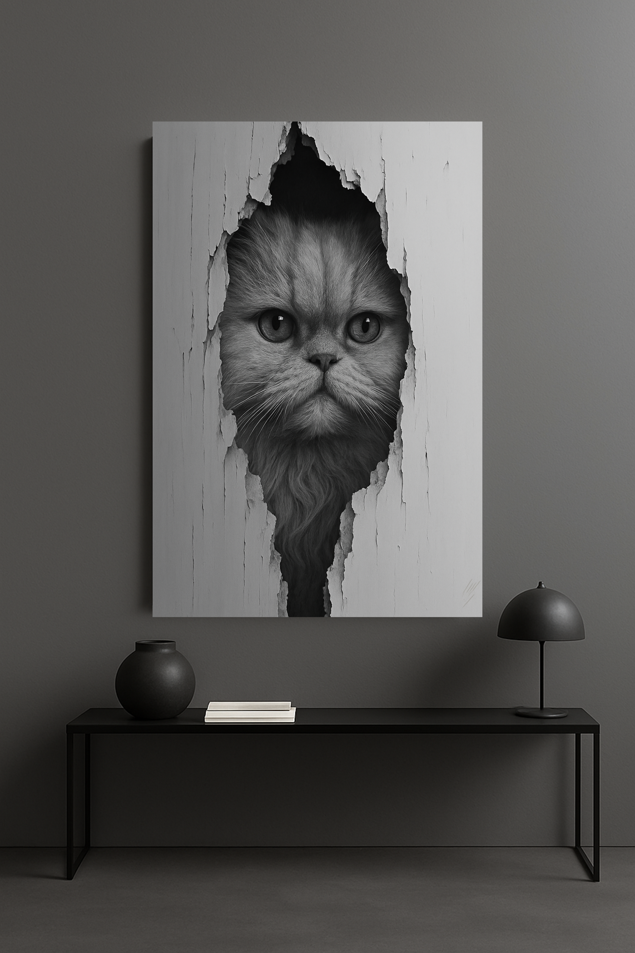 Persian Noir Cat Portrait – Front View Canvas Wall Art