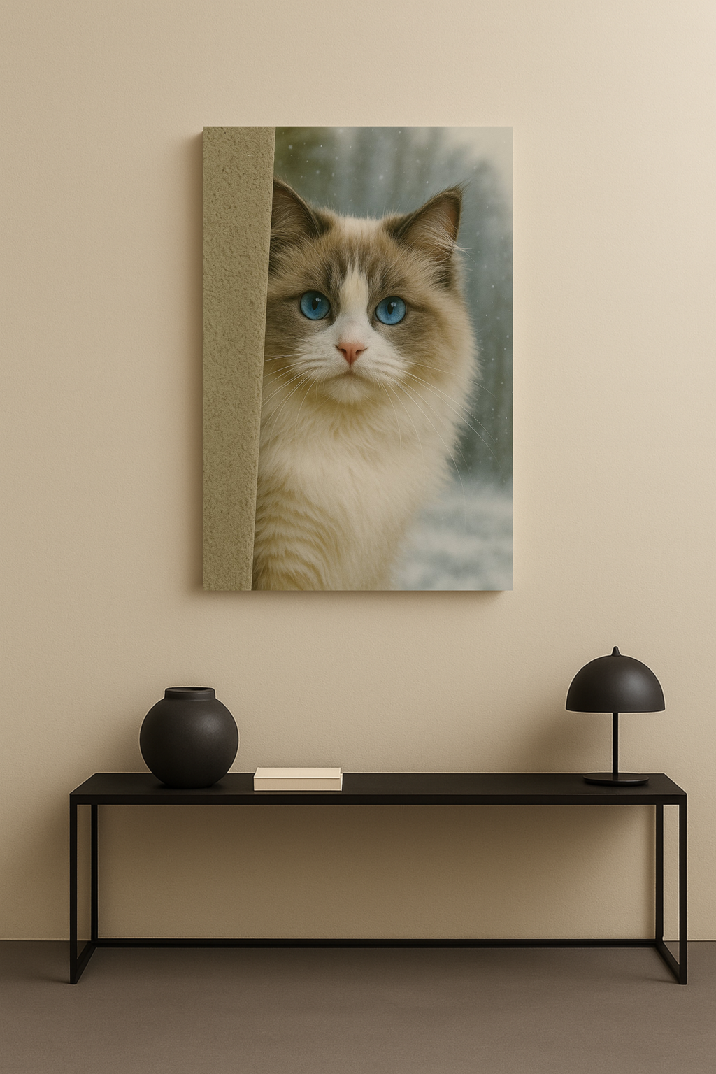 Ragdoll Winter Cat Portrait – Ice Blue Eyes Canvas Wall Art