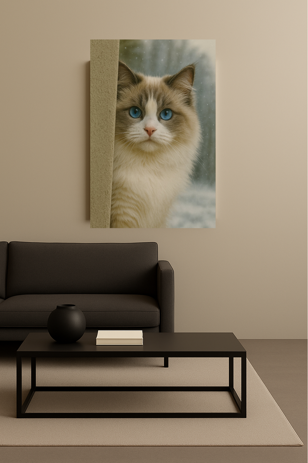 Ragdoll Winter Cat Portrait – Ice Blue Eyes Canvas Wall Art