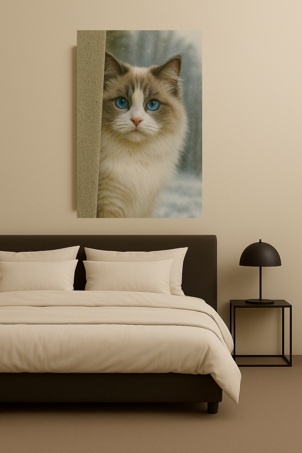 Ragdoll Winter Cat Portrait – Ice Blue Eyes Canvas Wall Art