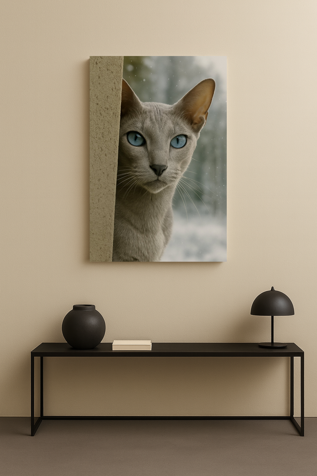 Grey Winter Cat Portrait - Ice Blue Eyes Canvas Wall Art