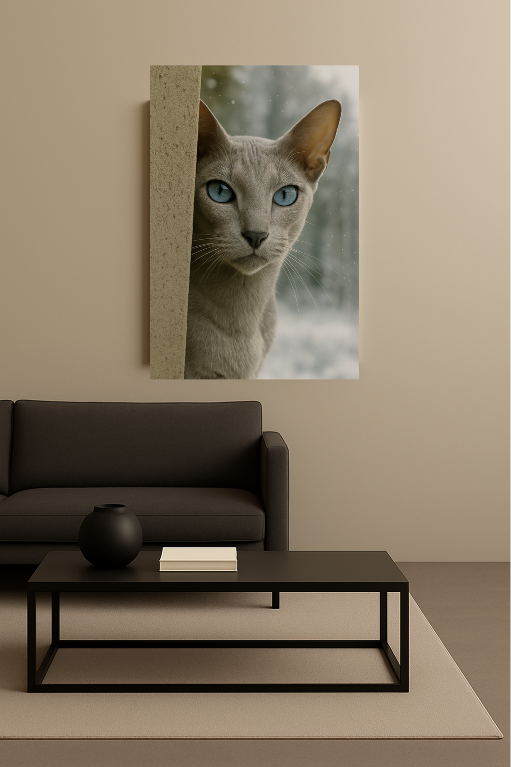 Grey Winter Cat Portrait - Ice Blue Eyes Canvas Wall Art