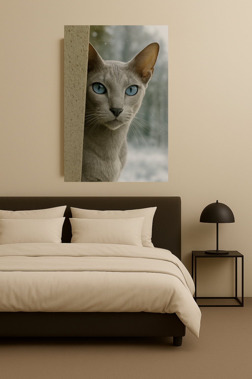 Grey Winter Cat Portrait - Ice Blue Eyes Canvas Wall Art