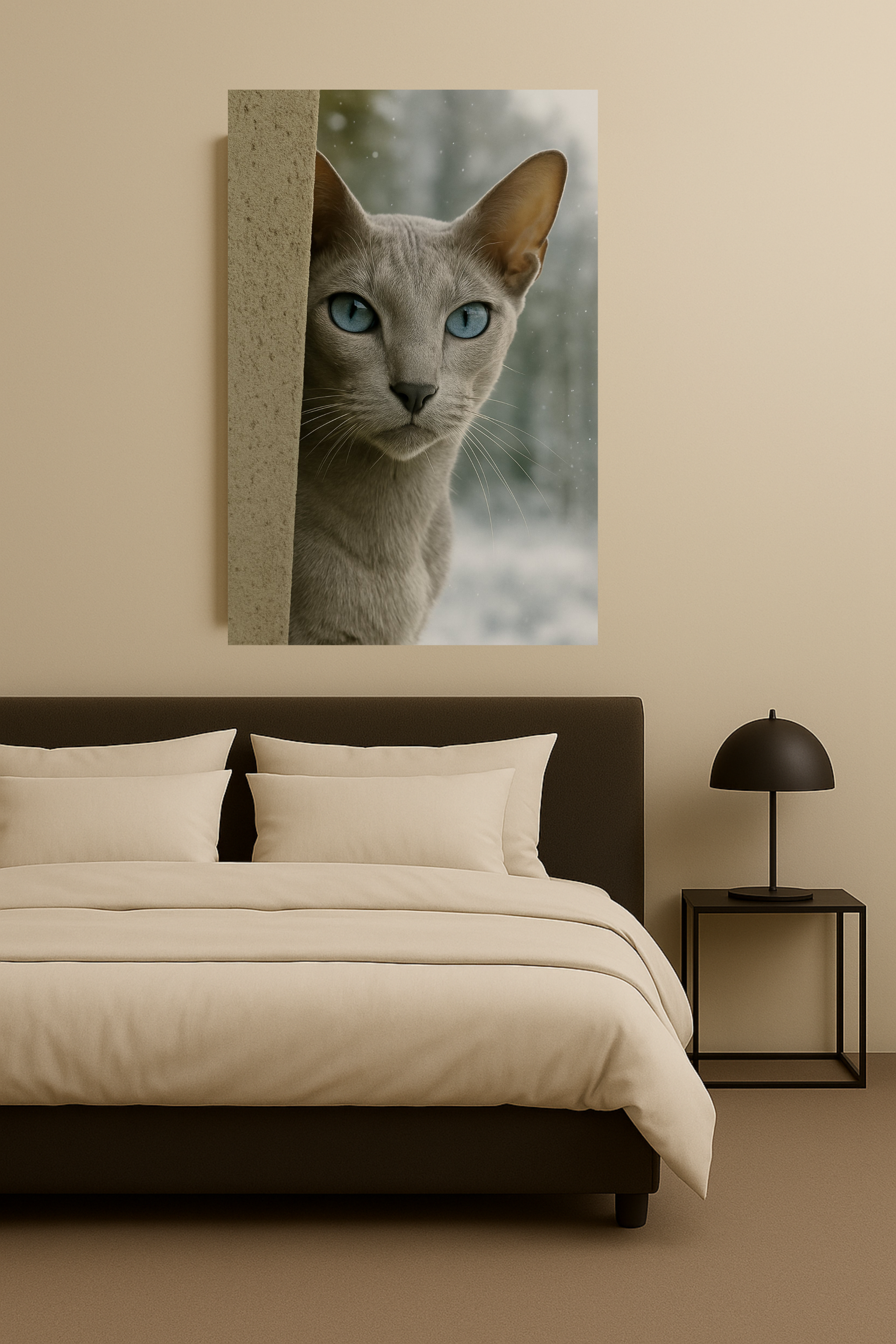 Grey Winter Cat Portrait - Ice Blue Eyes Canvas Wall Art