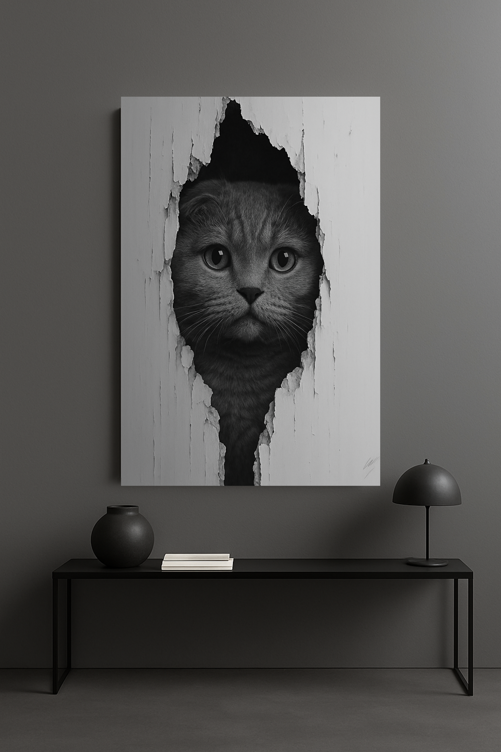 Scottish Fold Noir Cat Portrait – Front View Canvas Wall Art