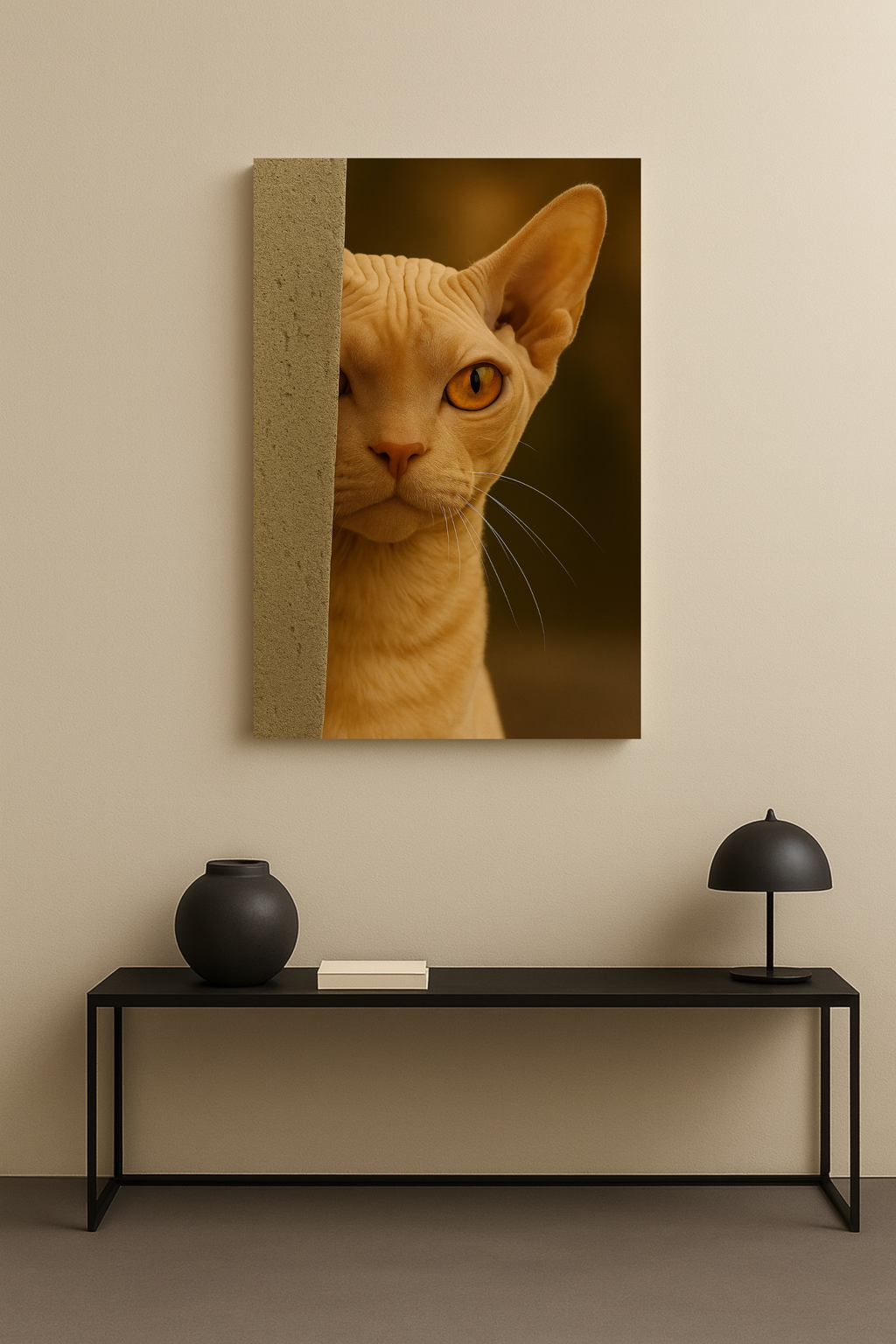 Sphynx Autumn Cat Portrait - Amber Eyes Canvas Wall Art