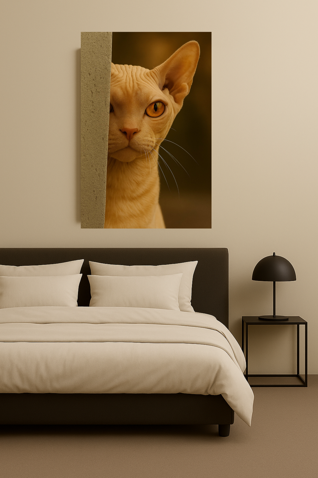 Sphynx Autumn Cat Portrait - Amber Eyes Canvas Wall Art